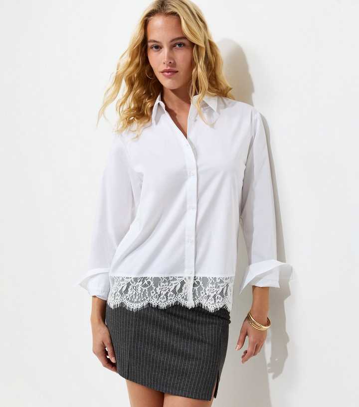 Tall White Cotton Rich Poplin Lace Trim Shirt