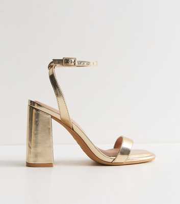 Gold Faux Leather High Block Heel Sandals