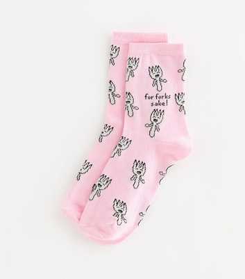 Light Pink Cotton Rich For Forks Sake Fork Pattern Socks
