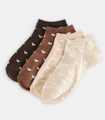 Brown Pack of 4 Heart Patterned Trainer Socks