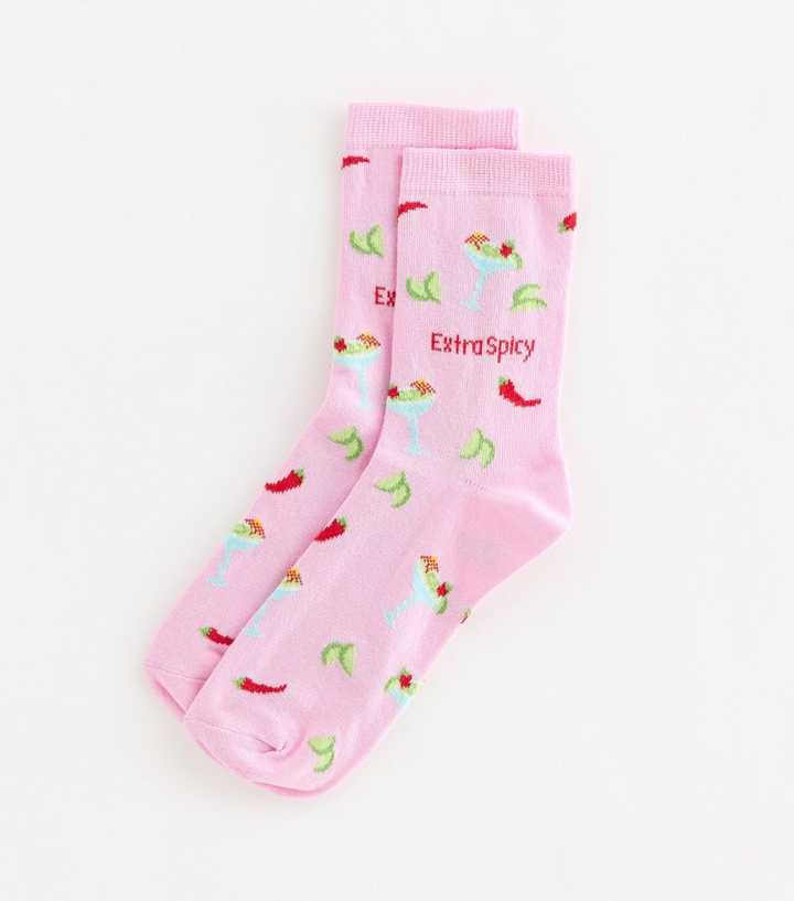 Pink Cotton Rich Extra Spicy Slogan Socks