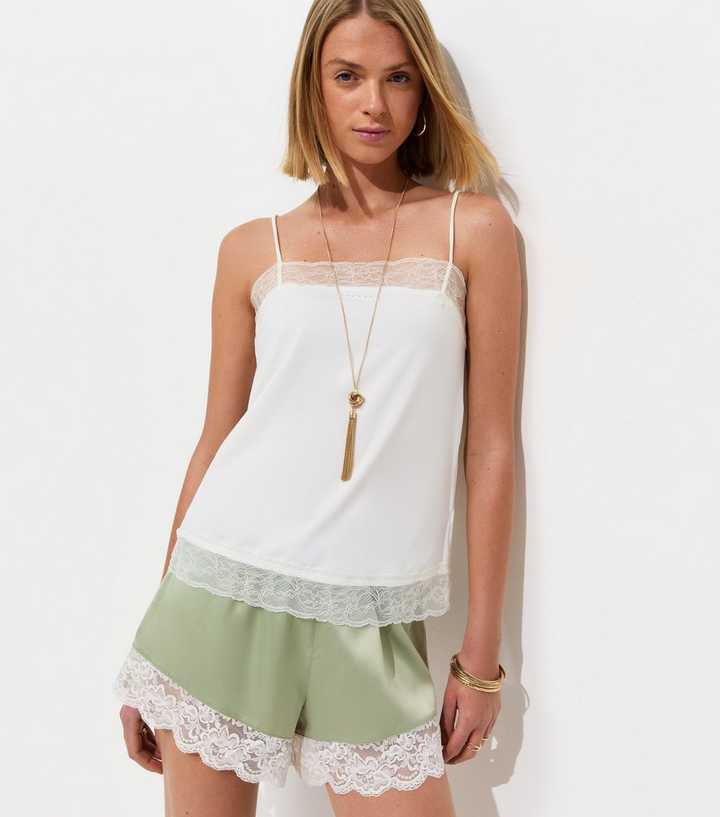 Light Green Wide Lace Trim Short