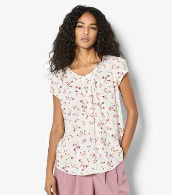Apricot White Floral Print Top