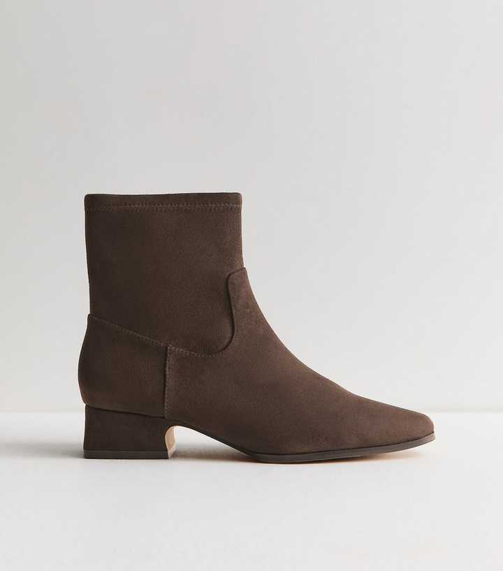 Brown Faux Suede Panelled Ankle Boots