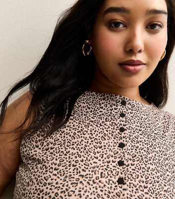 Curves Brown Cotton Rich Leopard Print Button Through Tank Top