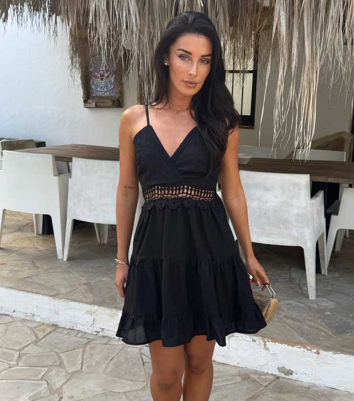 AX Paris Black Tie Back Crochet Mini Dress