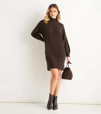 Gini London Light Brown Mock Neck Knitted Dress