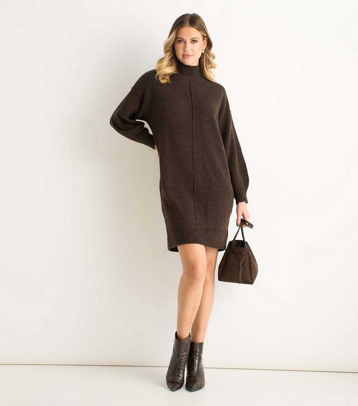 Gini London Light Brown Mock Neck Knitted Dress