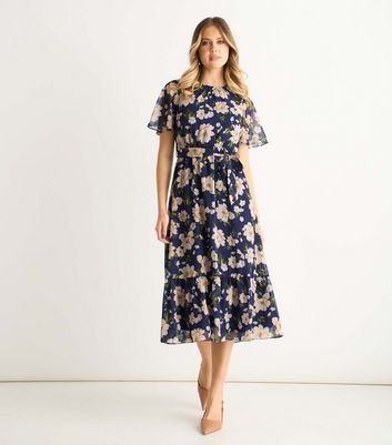 sachin and babi light blue dress Shop Navy Floral Chiffon A-Line Midi Party Dress Online in Bahrain