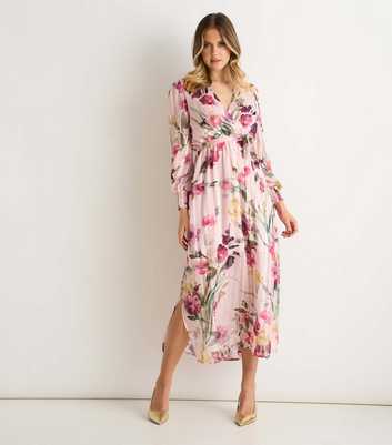 Gini London Light Pink Wrap Floral Midi Dress