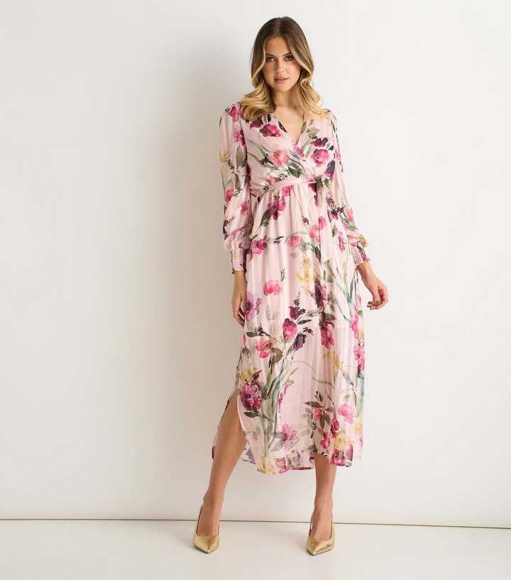 Gini London Light Pink Wrap Floral Midi Dress