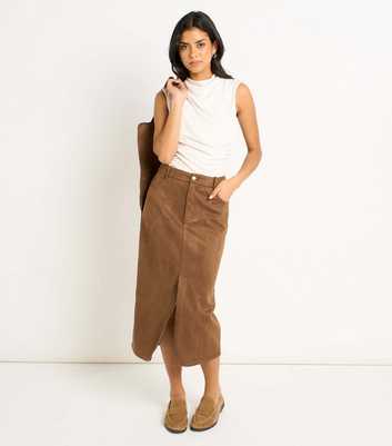 Gini London Brown Faux Suede Pencil Skirt