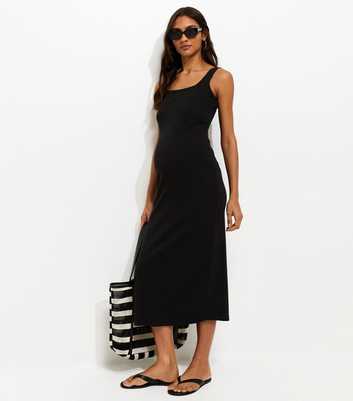 Maternity Black Square Neck Midi Dress