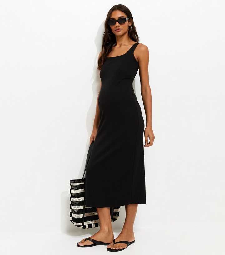 Maternity Black Square Neck Midi Dress