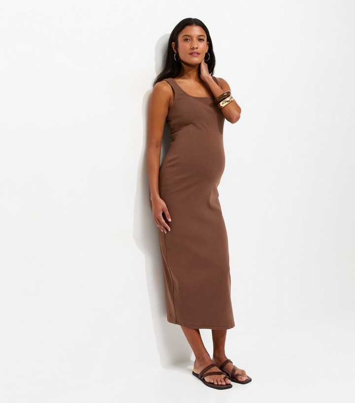 brown square neck midi dress Cocoa Square Neck Side Slit Midi Dress main image 0