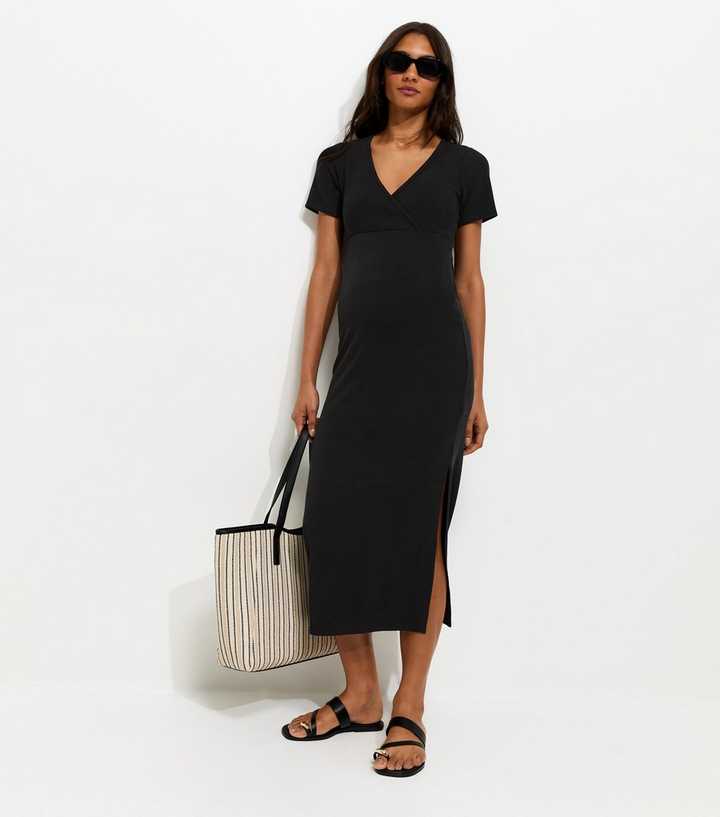 Maternity Black Wrap Nursing Dress