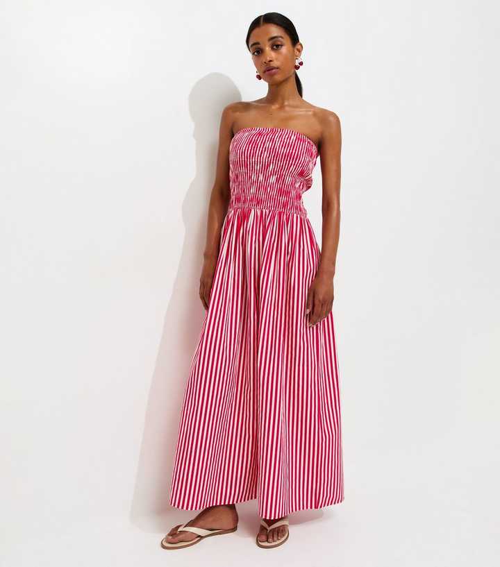 Red Striped Shirred Bandeau Maxi Dress | New Look Red Striped Shirred Bandeau Maxi Dress | New Look