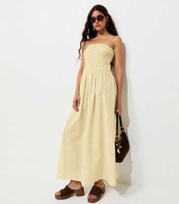 Yellow Striped Shirred Bandeau Dress