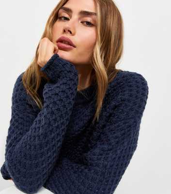 Blue Chunky Knit Crew Neck Jumper