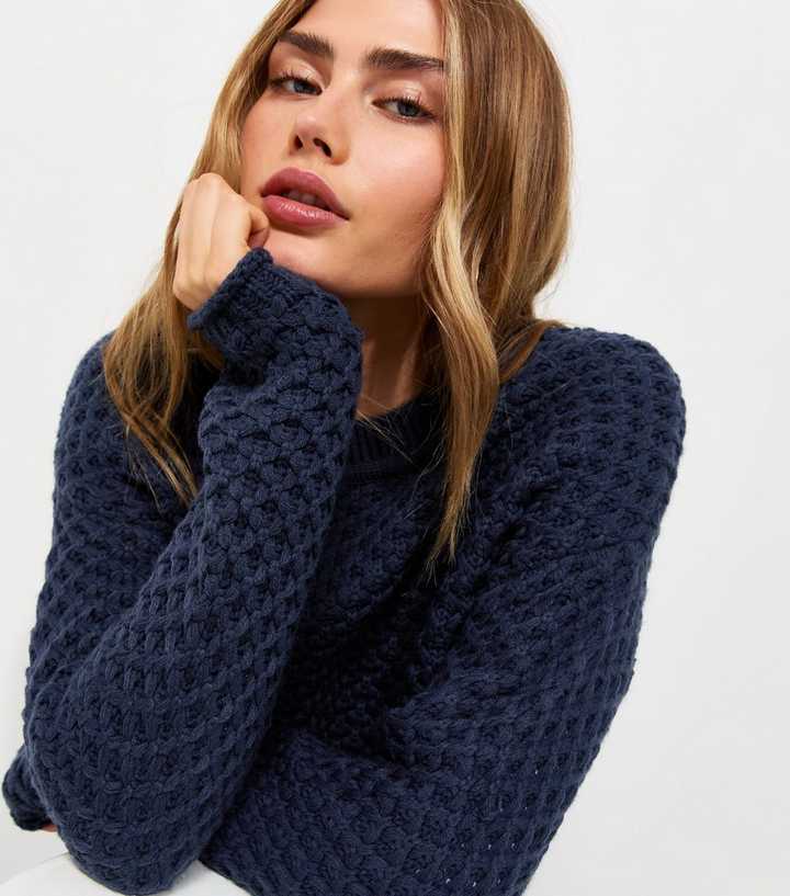 Blue Chunky Knit Crew Neck Jumper