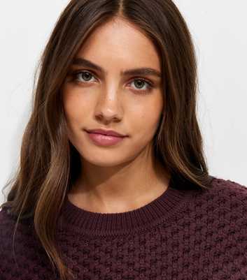 Dark Burgundy Chunky Knit Crew Neck Jumper