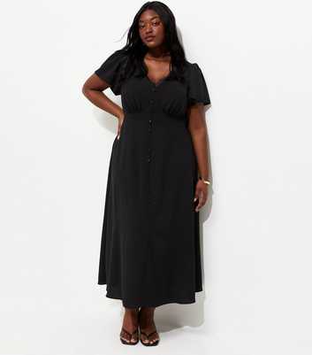 Curves Black Lace Trim Midi Tea Dress