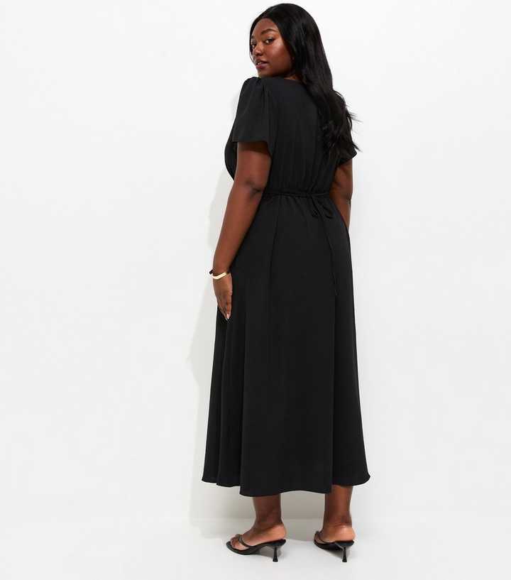 Curves Black Lace Trim Midi Tea Dress | New Look