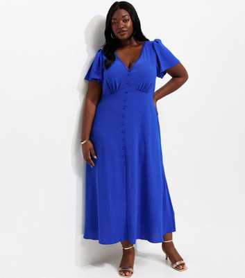 Curves Bright Blue Lace Trim Midi Tea Dress