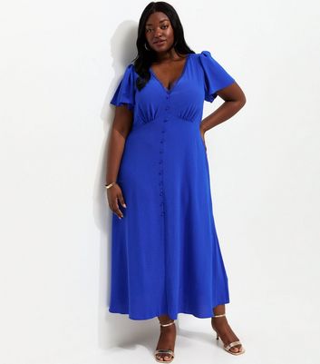 new look blue lace dress Curves Bright Blue Lace Trim Midi Tea Dress