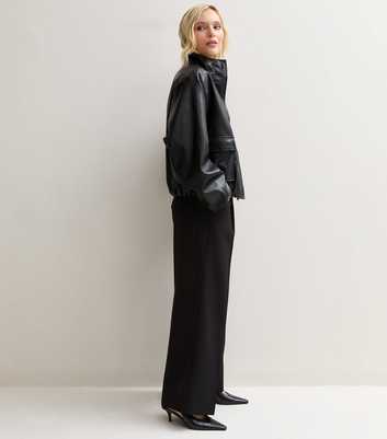 Petite Black Pull On Wide Leg Trousers