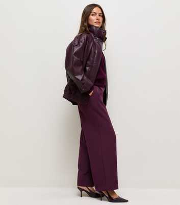 Petite Dark Burgundy Pull On Wide Leg Trousers