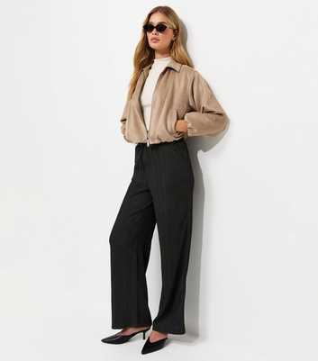 Tall Black Crinkle Texture Wide Leg Jersey Trousers