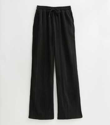 Tall Black Crinkle Texture Wide Leg Jersey Trousers