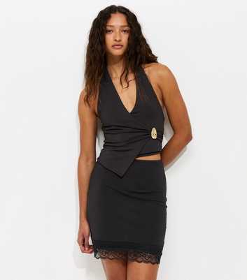 Black Lace Trim Mini Skirt