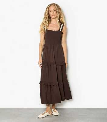 Apricot Dark Brown Crochet Midi Dress
