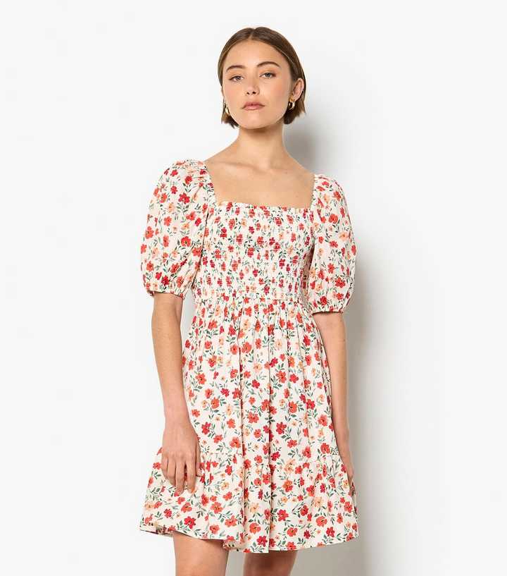 Apricot Cream Smock Mini Dress