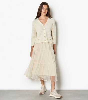 Apricot Cream Gold-Tone Button Cardigan