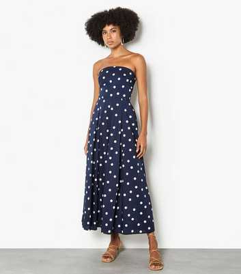 Apricot Bandeau Navy Polka Dot Jumpsuit