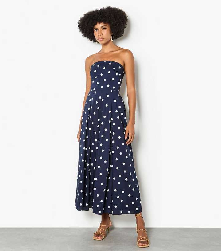 Apricot Bandeau Navy Polka Dot Jumpsuit