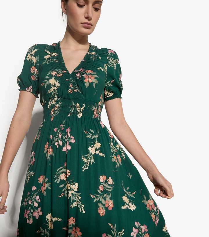 apricot green maxi dress Watercolour Floral Print Swatch:#1c1818