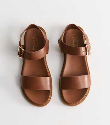 Tan Faux Leather Wide Strap Flat Sandals