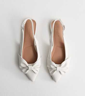 White Faux Leather Bow Applique Slingback Flats