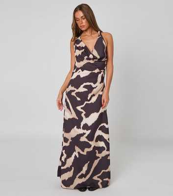 Urban Bliss Black Tortoiseshell Halter Cowl Neck Maxi Dress