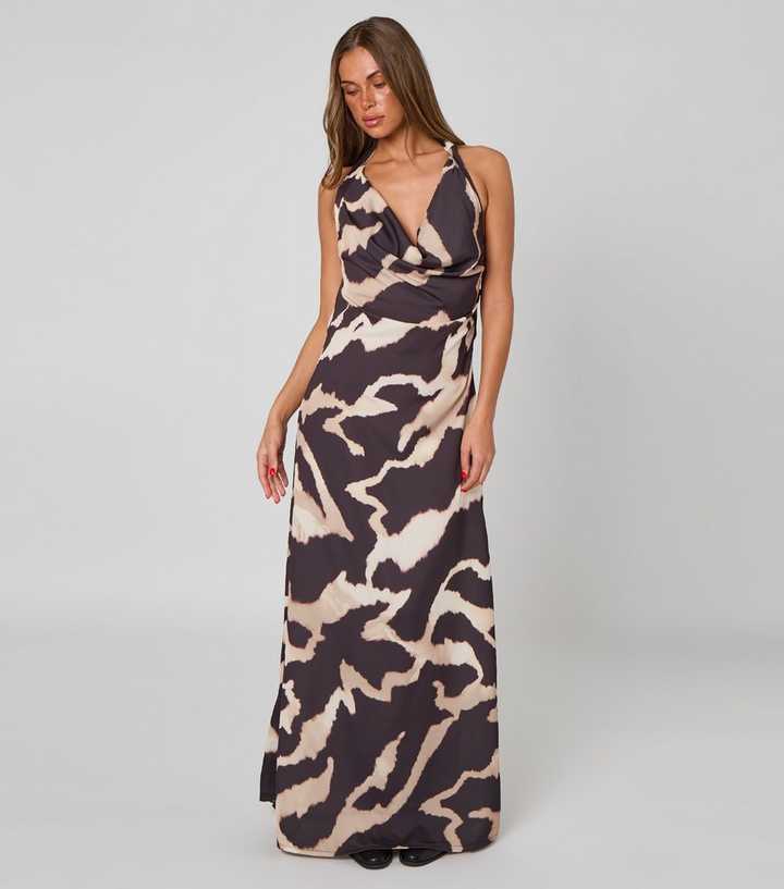 Urban Bliss Black Tortoiseshell Halter Cowl Neck Maxi Dress