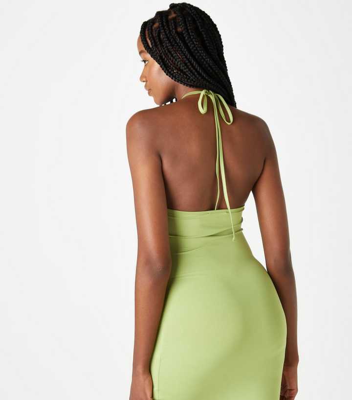 Urban Bliss Light Green Key Hole Halter Neck Mini Dress | New Look