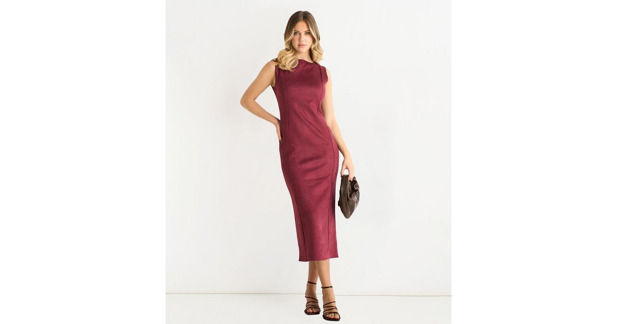 Gini London Dark Burgundy Faux Suede Dress | New Look