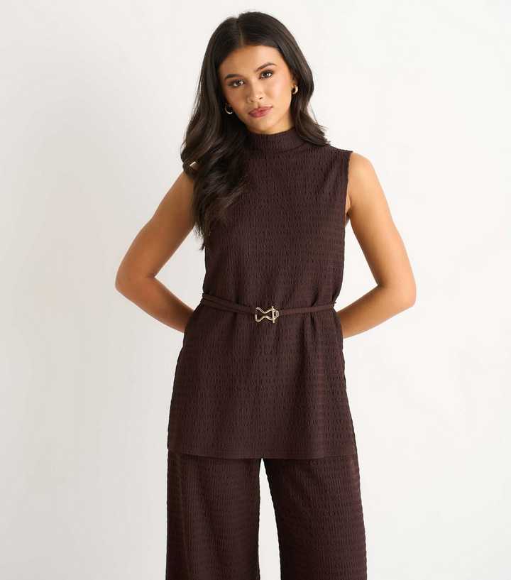 Gini London Dark Brown Funnel Neck Tabard Top