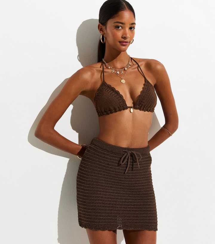 Dark Brown Crochet Knit Beach Skirt