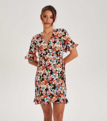 Urban Bliss Black Floral Print Wrap Mini Dress