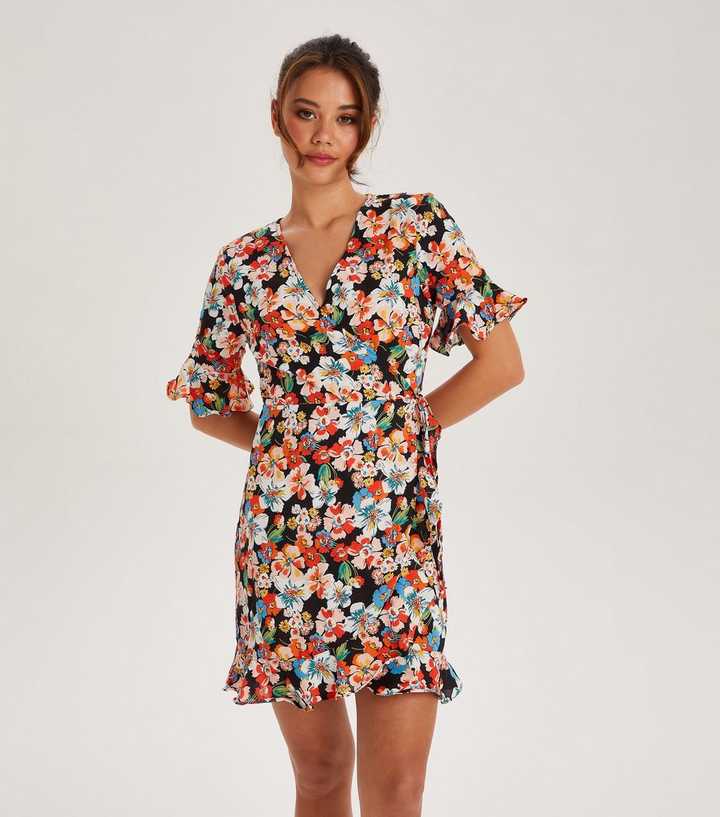 Urban Bliss Black Floral Print Wrap Mini Dress